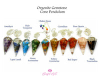 Orgonite Seven Chakra Chipstone Cone Resin Boho Style Pendulum - www.blissfulagate.com