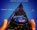Black Tourmaline with Amethyst Sphere Crystal Gemstone EMF Pyramids.