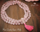 108 Beads Natural Gemstone Pure Rose Quartz Stones Japa Mala 8mm - www.blissfulagate.com