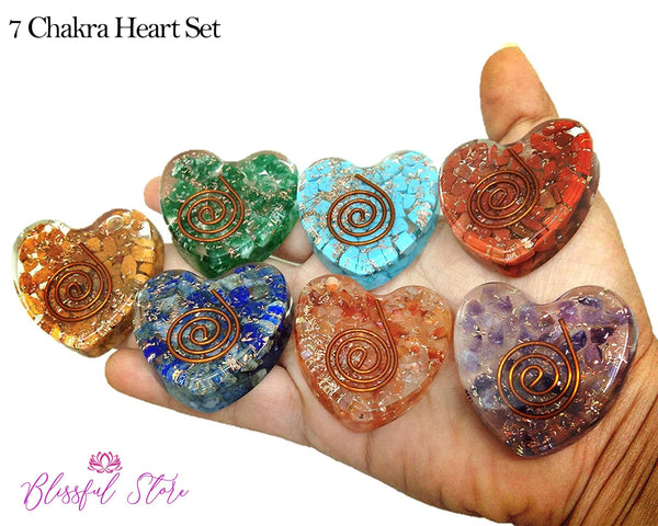 7 Chakra Orgonite Chipstones Heart Shape Reiki Stones - www.blissfulagate.com