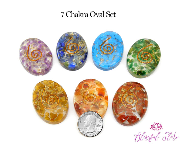 7 Chakra Orgonite Chipstones Oval Shape Reiki Stones - www.blissfulagate.com