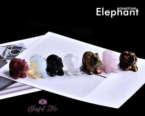 Carved Healing Crystal Guardian Elephant Pocket Gemstone Figurines Statues 1.5" or 2" - www.blissfulagate.com