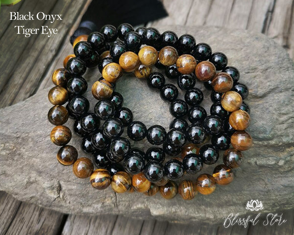 Tiger Eye Black Onyx 108 Beads Japa Mala