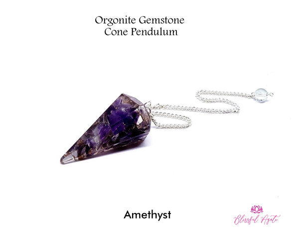 Orgonite Amethyst Chipstone Cone Pendulum - www.blissfulagate.com