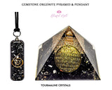 Black Tourmaline Crystal Gemstone Flower of Life EMF Pyramids.