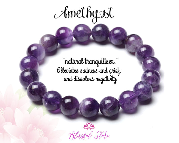Genuine Natural Purple Amethyst Beaded Bracelet