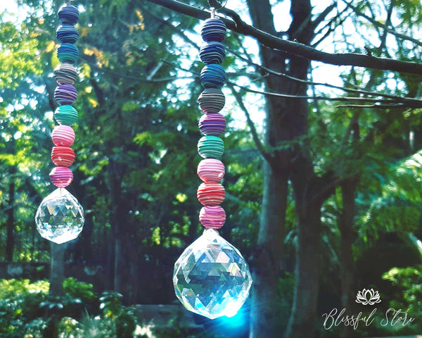 Rubber Beads Crystal Sun Catcher Hanging Ornament - www.blissfulagate.com
