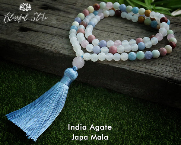 Indian Agate Mix 108 Beads Japa Mala With Buddha Charm