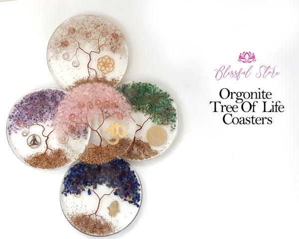 Tree Of Life Gemstone Crystal Water Charging Plate  / Coaster - www.blissfulagate.com