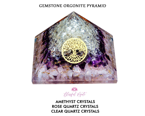 Rose Quartz Amethyst Clear Quartz Crystal Gemstone EMF Pyramids.