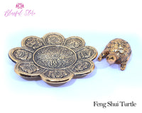 Feng Shui Glass Plate Turtle Vastu Tortoise Gold Color - www.blissfulagate.com
