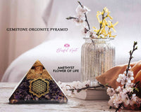 Amethyst Crystal Gemstone Flower of Life EMF Pyramids.