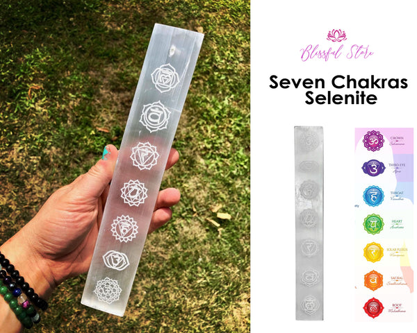 Selenite Seven Chakra Engraved Stick