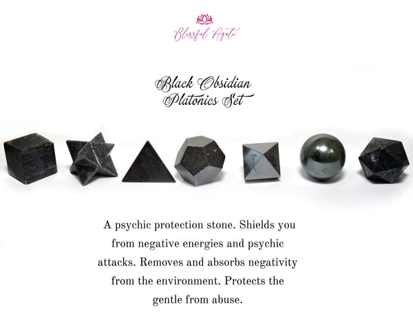 Black Obsidian Platonic Set Solids Sacred Geometric Set