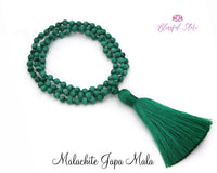 108 Beads Natural Gemstone Pure Green Malachite Stones Japa Mala 8mm - www.blissfulagate.com