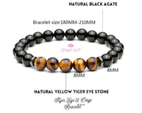 Black Onyx and Tiger Eye Gemstone Beaded Bracelets .