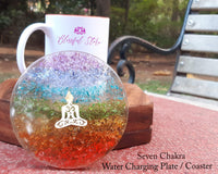 Seven Chakra Buddha Charm Crystal Water Charging Plate / Coaster - www.blissfulagate.com