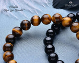 Black Obsidian and Tiger Eye Mixed Gemstone Beaded Bracelets .