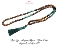 African Turquesa ,Tiger Eye and Black Onyx Beads Mix Japa Mala & Bracelet