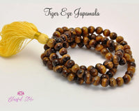 108 Beads Natural Gemstone Pure TigerEye Stones Japa Mala 8mm - www.blissfulagate.com