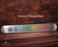 Selenite Seven Chakra Engraved Wand - www.blissfulagate.com