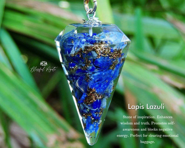 Orgonite Lapis Lazuli Chipstone Cone Pendulum - www.blissfulagate.com