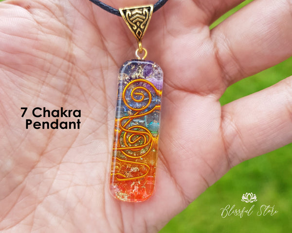Seven Chakra Healing Pendant with Copper Wire Orgone Pendant