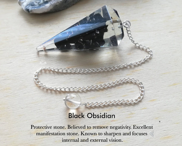 Orgonite Black Obsidian Chipstone Cone Pendulum - www.blissfulagate.com