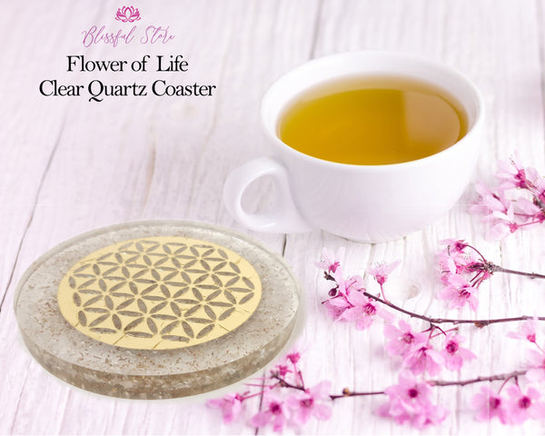 Clear Quartz Flower Of Life Crystal Water Charging Plate / Coaster - www.blissfulagate.com