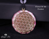 Orgonite Rose Quartz Pearl Flower Of Life Charm Pendant. - www.blissfulagate.com