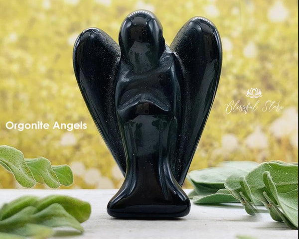 Black Obsidian Guardian Angel Stone Angel Fengshui Angel 5.5 cm - www.blissfulagate.com