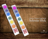 Selenite Seven Chakra Engraved Color Stick - www.blissfulagate.com