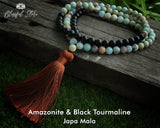 Amazonite And Black Tourmaline Mix 108 Mala Bracelet Combo - www.blissfulagate.com