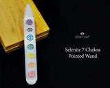 Selenite Seven Chakra Engraved Colored Pointed Stick - www.blissfulagate.com
