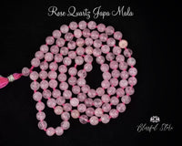 108 Beads Natural Gemstone Pure Rose Quartz Stones Japa Mala 8mm - www.blissfulagate.com