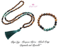 African Turquesa ,Tiger Eye and Black Onyx Beads Mix Japa Mala & Bracelet