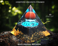 Black Obsidian with Red Jasper Sphere Crystal Gemstone EMF Pyramids.