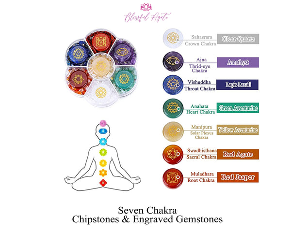 Seven Chakra Reiki Healing Gemstone with Chipstone Circle Shapes Set - www.blissfulagate.com