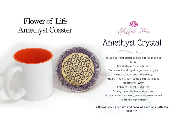 Amethyst Flower Of Life Crystal Water Charging Plate / Coaster - www.blissfulagate.com