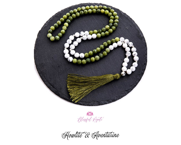 Howlite and Aventurine Beads Mix Stone Japamala.