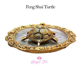 Feng Shui Glass Plate Turtle Vastu Tortoise Gold Color - www.blissfulagate.com