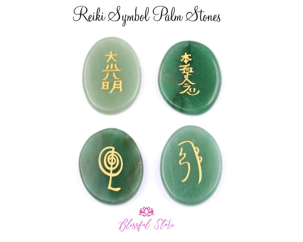 Aventurine Reiki Symbols Palm Stones - www.blissfulagate.com
