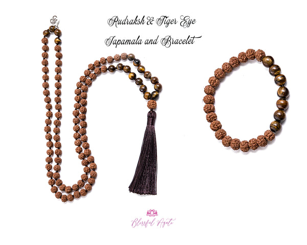 Tiger Eye and Rudraksha Beads Mix Japa Mala & Bracelet