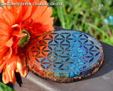 Seven Chakra Flower of Life Orgone Water Charging Plate / Coaster - www.blissfulagate.com
