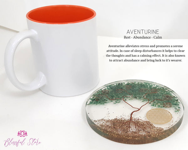 Aventurine Gemstone Crystal Water Charging Plate  / Tree Of Life Coaster - www.blissfulagate.com
