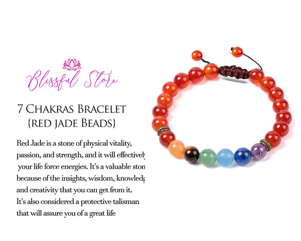Seven Chakra Red Jade Bracelet