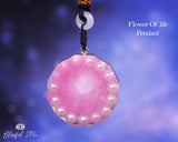 Orgonite Rose Quartz Pearl Flower Of Life Charm Pendant. - www.blissfulagate.com