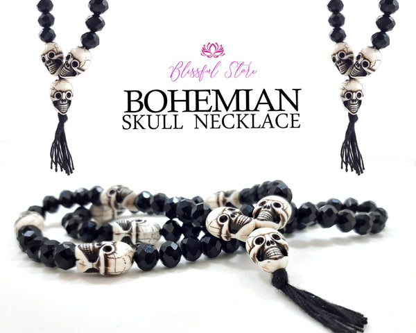 Bohemian Skull Mala Beads Necklace - www.blissfulagate.com