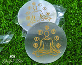 Seven Chakra Engraved Selenite Charging Coaster - www.blissfulagate.com