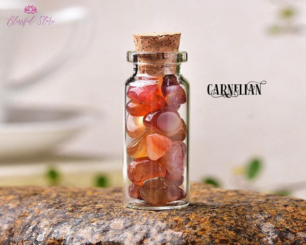Orgonite Carnelian Gemstone Mini Bottle Wishing Bottle - www.blissfulagate.com